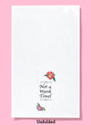 Unfolded dishtowel with floral illustrations and the phrase not a wank towel